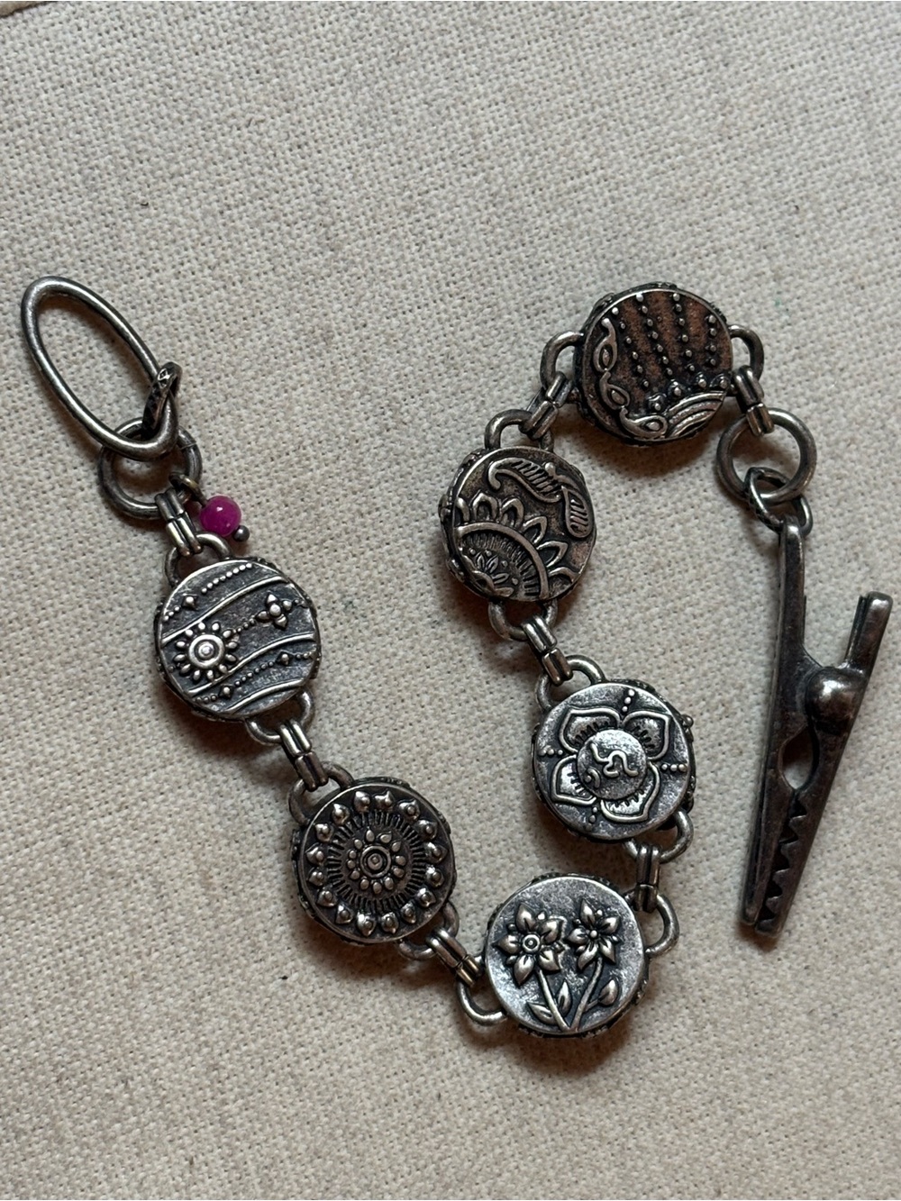 Luck Brand Clasp Round Silver Glass Mixed Media & Floral Links - Picture 8 of 13